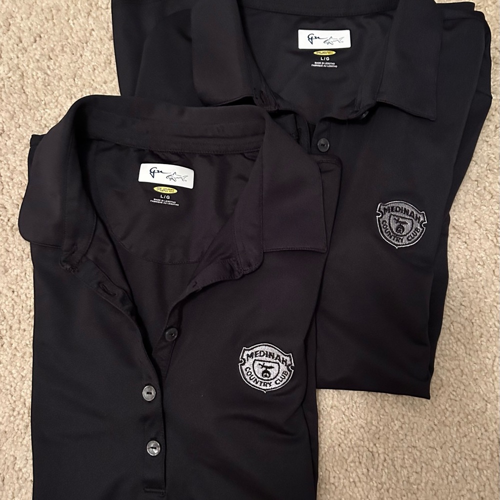 Set of Greg Norman Collection Black Polo with Embroidered Medinah Logo